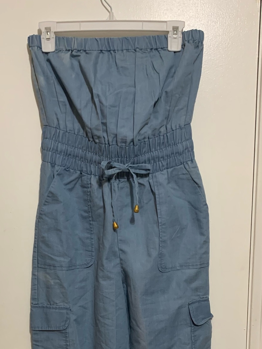Hint of Blush Strapless Cargo Utility Jumpsuit Blue Size S